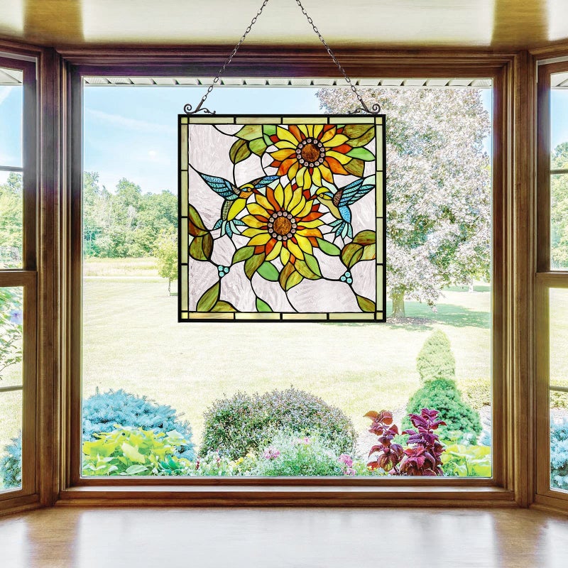 Capulina Sunflower and Birds Large Stained Glass Panels Window Hangings Tiffany Glass Traditional Art Crafts for Home Decor Gifts - Image 4